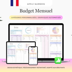 Modèle dé budget mensuel en FRANÇAIS, suivi des revenus, suivi des dépenses, planificateur de budget Apple Numbers