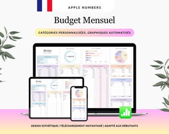 Modèle dé budget mensuel en FRANÇAIS, suivi des revenus, suivi des dépenses, planificateur de budget Apple Numbers