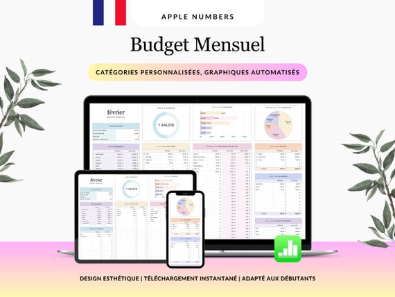 Einfaches Haushaltsbuch Numbers FRANZÖSISCH, Vermögensplaner, Einnahmen Tracker, Ausgabentracker, Apple Numbers Budget Vorlage, Monatsplaner