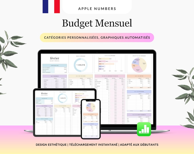Simple household budget book Numbers FRENCH, wealth planner, income tracker, expense tracker, Apple Numbers budget template, monthly planner