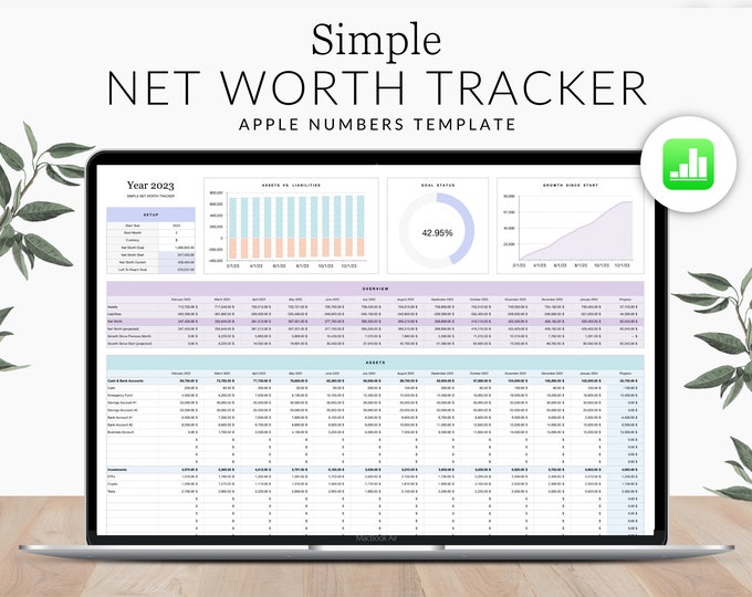 Simple wealth tracker Apple Numbers ENGLISH, wealth planner, income tracker, expense tracker, budget templates, annual planner