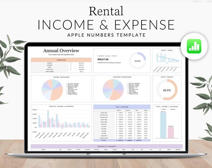 Rental Property Template Landlord Spreadsheet Income and Expense Tracker Rental Bookkeeping Apple Numbers Real Estate Management iPad & Mac