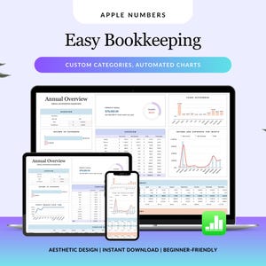 Easy Bookkeeping Template Small Business ENGLISH for Apple Numbers, Income and Expense Tracker, Simple Business Accounting Sheet for Mac