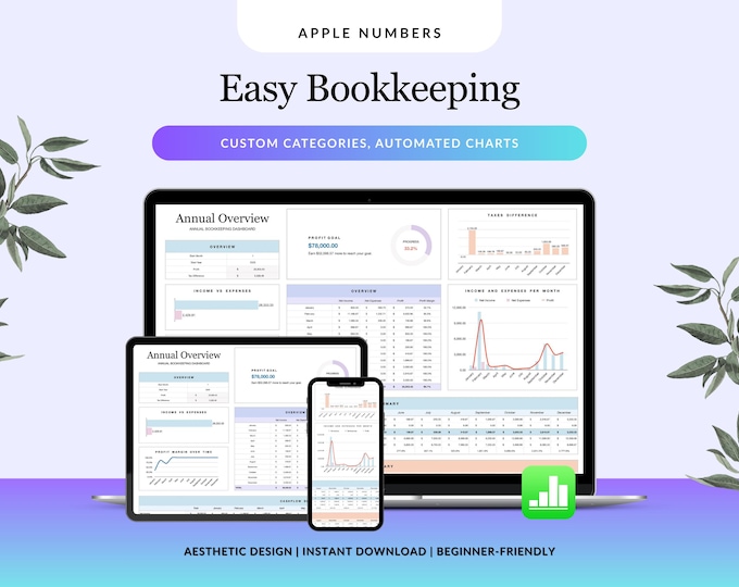 Easy Bookkeeping Template Small Business ENGLISH for Apple Numbers, Income and Expense Tracker, Simple Business Accounting Sheet for Mac