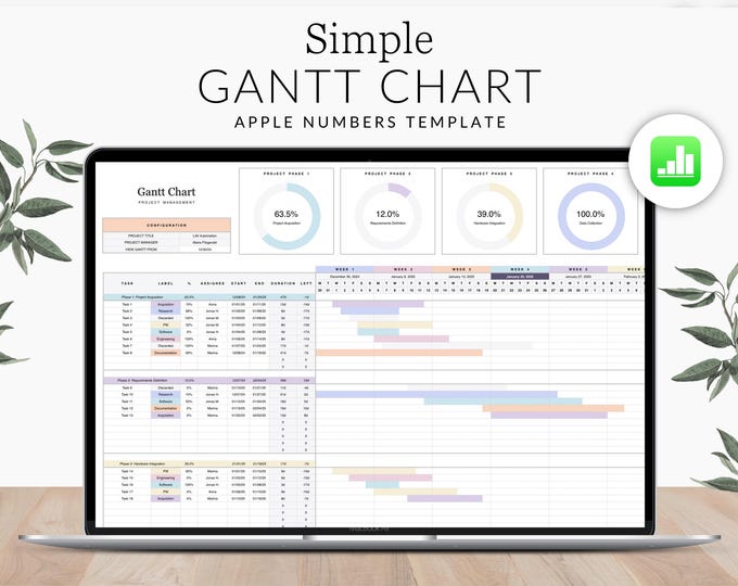 Simple Gantt Chart Apple Numbers, Project Timeline Tracker, Task Priority Checklist, Simple Project Management, Work Organiser Template