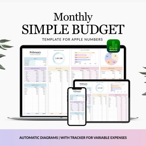 Apple Numbers Budget Template for Mac, iPad and iPhone, Income and Expense Spreadsheet, Simple Budgeting for Beginners