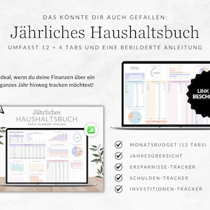 Simple household budget book for Numbers (German version), wealth planner, income tracker, expense tracker, Apple Numbers budget template, monthly planner image 8