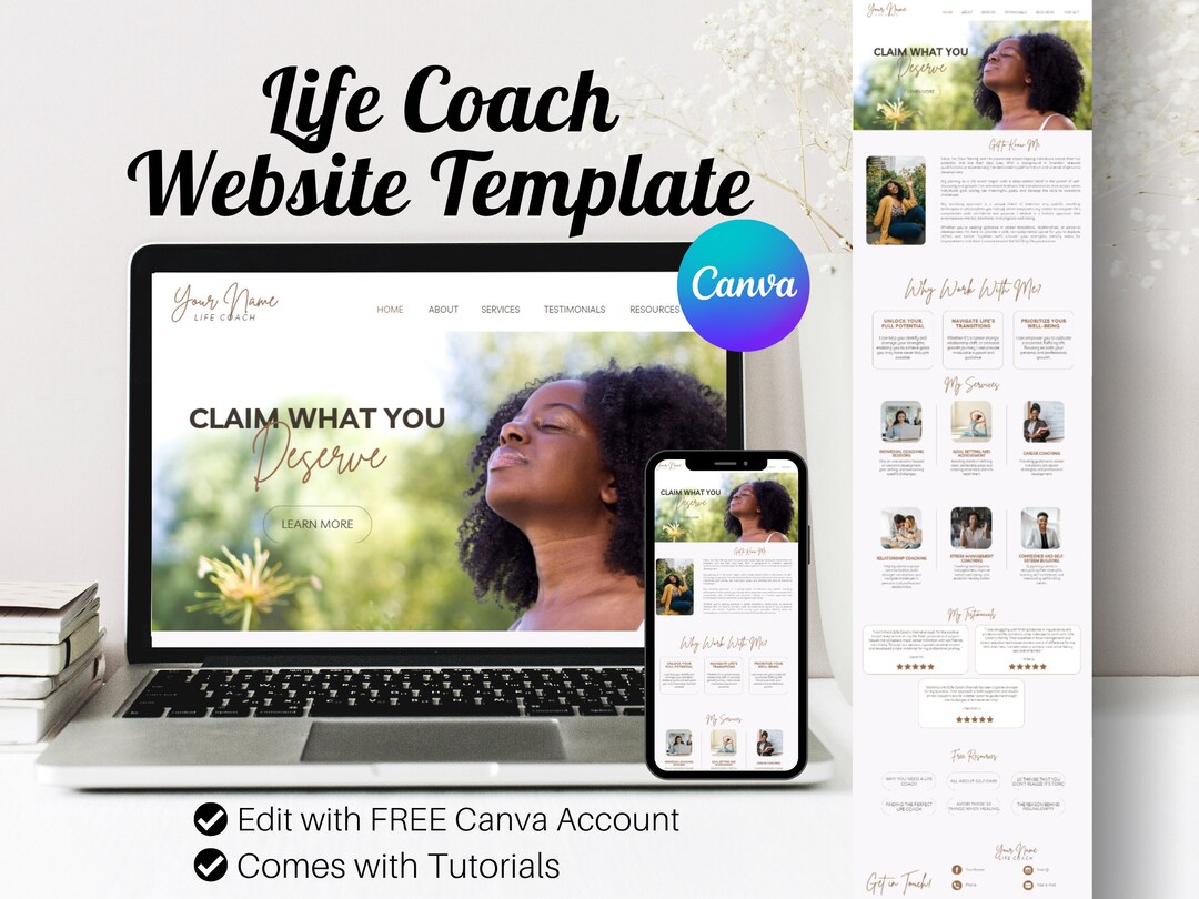 Canva Coach Website Template Editable Free Canva Account Life Coach ...