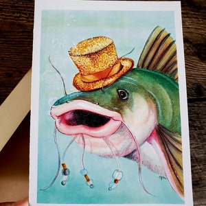 Carte de voeux vierge de poisson-chat de fête