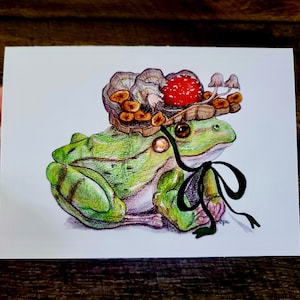 Mushroom Hat Frog Blank Greeting Card