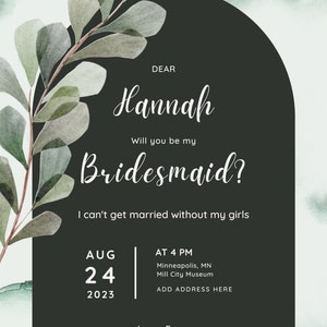 Bridesmaid Proposal Card, Personalize Invitation, Wedding