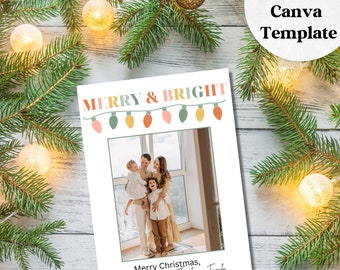 Boho Photo Christmas Card Template, Editable Boho Holiday Card, Minimalist Printable Christmas Card, Simple Christmas Card Digital Download