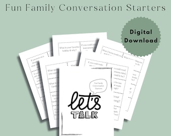Mais de 80 iniciadores divertidos para conversas em família | Jogo de discussão quebra-gelo | Conversa de jantar para impressão | Jogo de férias para conversa em família