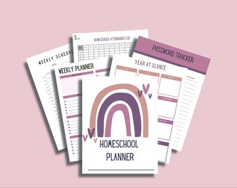 Boho Rainbow Homeschool Planner Printable | Undated Homeschool Planner | Weekly & Monthly Planner | Simple Homeschool Planner | Reading Log