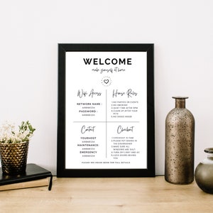 1 Page Airbnb Welcome Sign Template | Welcome Guide Airbnb | Airbnb Checkout Instructions | House Rules | Airbnb Wifi SignTemplate