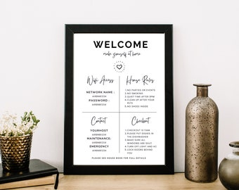 1 Page Airbnb Welcome Sign Template | Welcome Guide Airbnb | Airbnb Checkout Instructions | House Rules | Airbnb Wifi SignTemplate