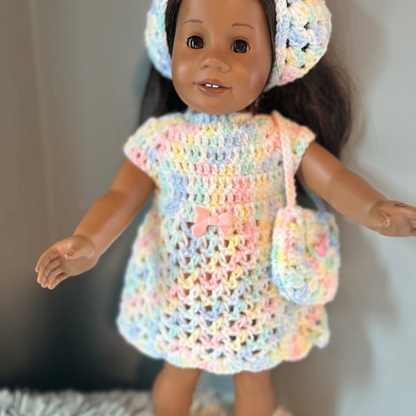 Vestido con pañuelo y cartera de crochet para American Girl (muñeca)