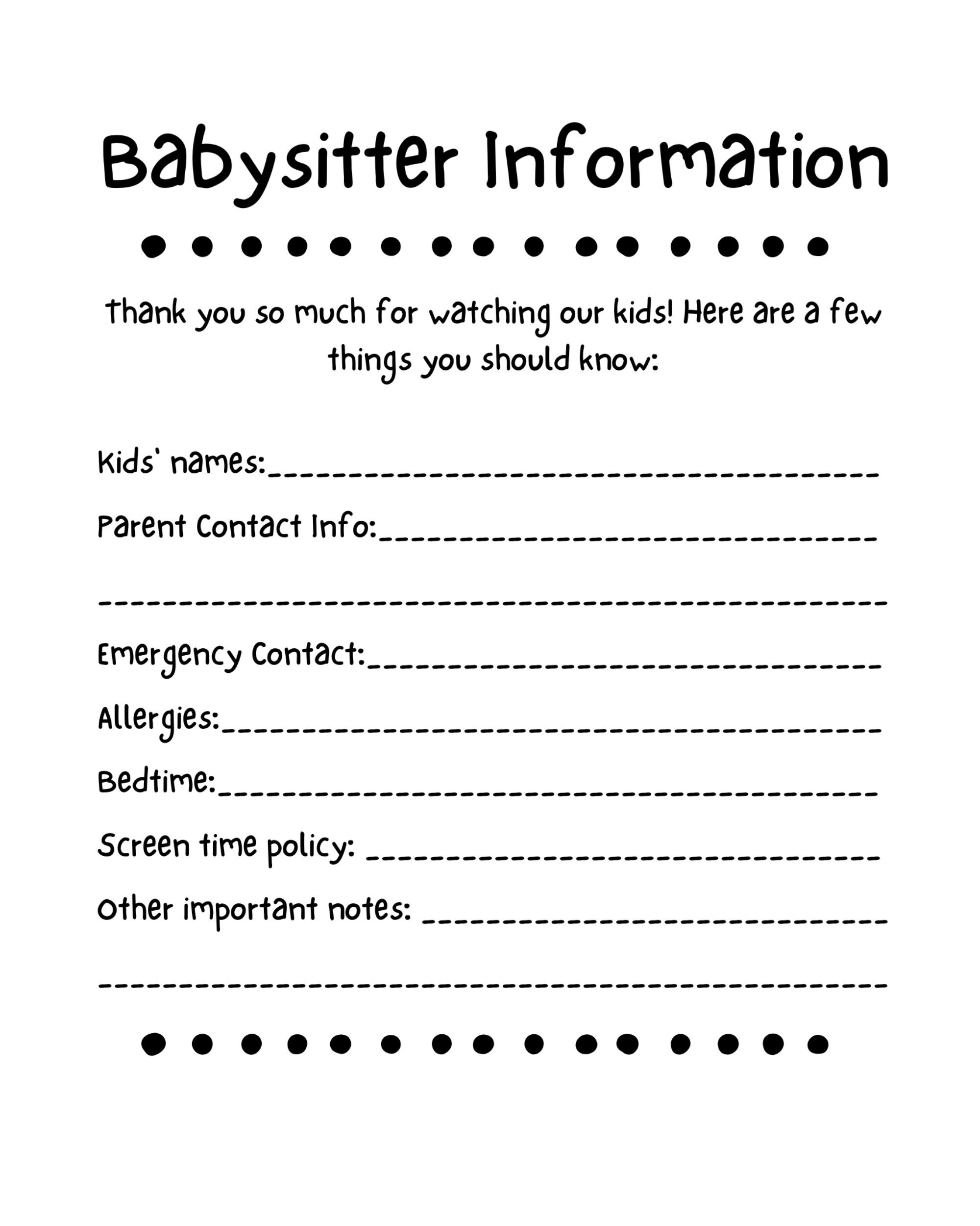 babysitter-information-sheet-and-checklist-etsy for Free Printable Babysitter Information Sheet Babysitter Information Sheet and Checklist - Etsy for Free Printable Babysitter Information Sheet