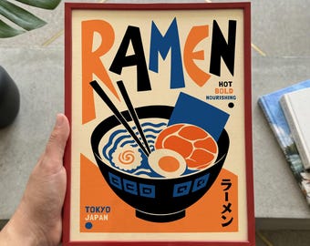 Retro Ramen Poster, Japanese Kitchen Wall Art Print, Tokyo Food Decor