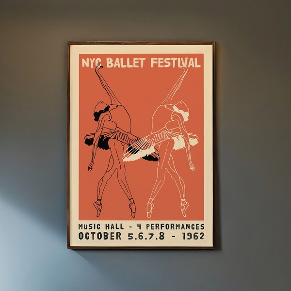 New York City Ballet Poster - Music Hall Vintage Giclee Reproduction - Retro Ballerina Wall Art - Large 24x36 Mailed Nursery Wall Decor