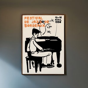 1990 Bordeaux Jazz Festival Poster, Vintage Classic Piano Player Illustration, French Music Event Memorabilia, Collectible Wall Art Decor