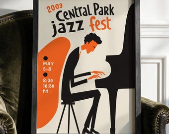 Central Park Jazz Poster | Retro Festival Reproduction Print | Wall Decor
