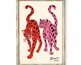 Leopard Couple Poster, Wild Cat Wall Art - Maximalist Animal Print Decor, Jungle Wildlife Home