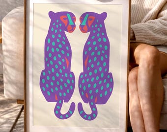 Ultraviolet Cheetah Wall Art | Bold Animal Print Minimalist Jungle Cat Modern Decor