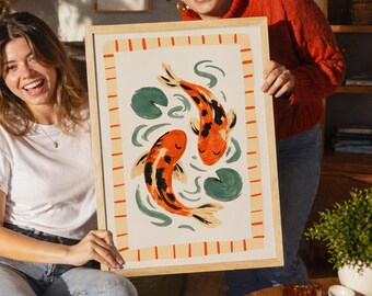 Koi Fish Harmony Poster - Giclée Fine Art Print - Japanese Zen Water Decor