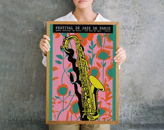 Vintage French Jazz Festival Poster - jazz poster, music print, jazz musicians, mid century modern, wall decor, jazz gifts, festival poster