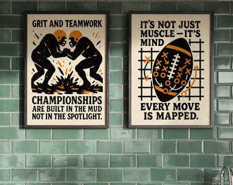SET OF 2 Football Motivation POSTERS - For Husband Wall Art - Sports Room Gym Decor