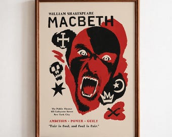 Macbeth Poster, Retro Shakespeare Theater Print, Dark Academia Literary Wall Decor