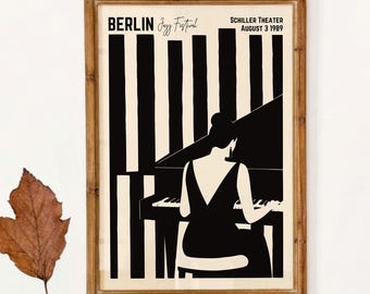 Berlin Jazz Poster - Minimalist Art Deco Music Print - Piano Concert Wall Art