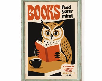Book Lover Poster, Retro Library Print, Reading Room Wall Decor