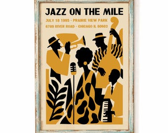 Jazz On The Mile 1995 Poster | Mid Century Modern Wall Art, Retro Music Decor