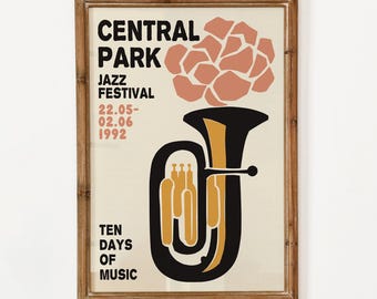 Central Park Jazz Festival Poster - Retro Music Wall Art - Mid Century Modern Decor