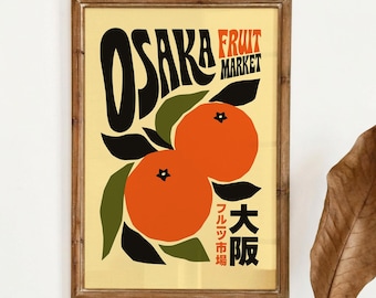 Osaka Fruit Market Poster, Mid Century Style Print, Japanese Kitchen Wall Decor