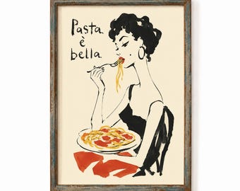 Pasta Bella Poster - Italian Kitchen Decor, Mediterranean Wall Art, Dining Room Food Print