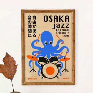Osaka Jazz Festival Poster, Japanese Octopus Drum Print, Modern Japan Music Wall Art