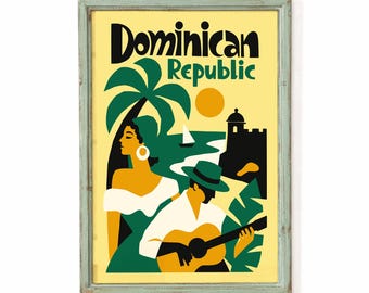 Dominican Republic Poster | Caribbean Travel Wall Art Print | Retro Tropical Decor