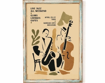 Kansas Jazz Poster, Retro Music Print, Lounge Decor Wall Decor