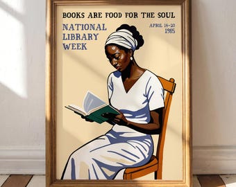 National Library Reading Poster (Giclée Fine Art Print) 1985 Literary Booklover Home Wall Decor