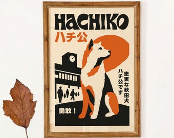 Hachiko Poster, Retro Japan Station Print, Shibuya Dog Wall Decor