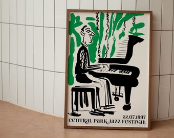 Central Park Jazz Festival Poster - Minimalist Art, Music Concert Print Giclee Reproduction - Retro Advertising Wall Art - Mailed Posters