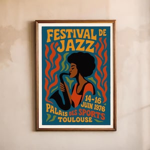 Retro Jazz Festival Poster: 1976 Toulouse France, Mid-Century Modern Wall Art