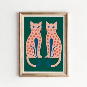 Whimsical Pink Cat Art Print: Modern Home Decor, Animal Lover Gift