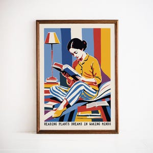 Woman Reading Poster | Book Lover Wall Art Print, Home Library Decor, Reading Nook Sign, Bookworm Gift, Vintage Aesthetic Room Decor
