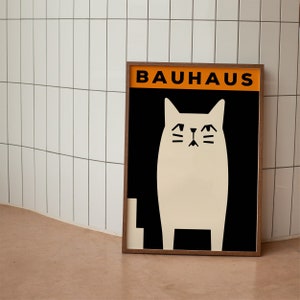 Bauhaus Cat Poster - Retro Exhibition Wall Art - Graphic Art Print - Poster stampati postali minimalisti - 24x36 - Bianco e nero