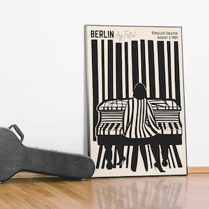 Berlin Jazz Festival Poster - giclee reproduction - 1989 - black and white - grand piano