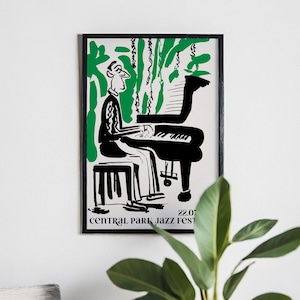 Central Park Jazz Festival Poster - Minimalist Art, Music Concert Print Giclee Reproduction - Retro Advertising Wall Art - Mailed Posters